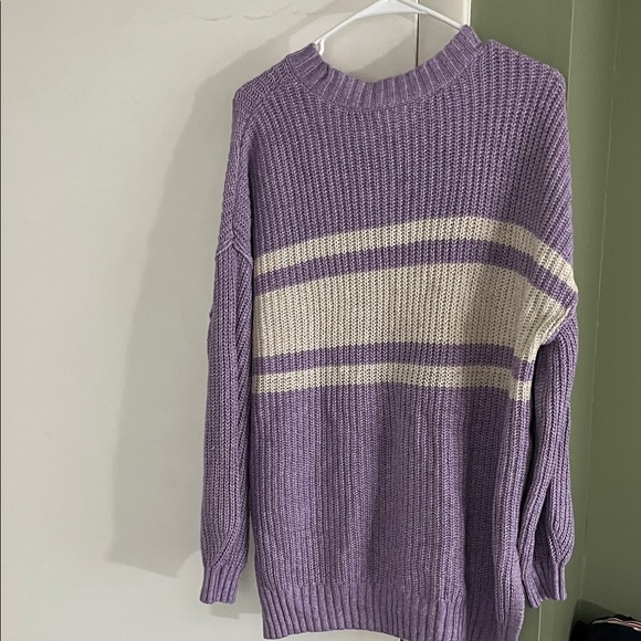 Purple and Cream Women's Sweater - Picture 2 of 3